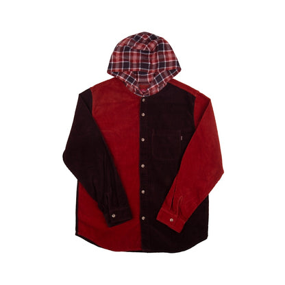 Supreme Hooded Color Blocked Corduroy Shirt Orange/Burgundy