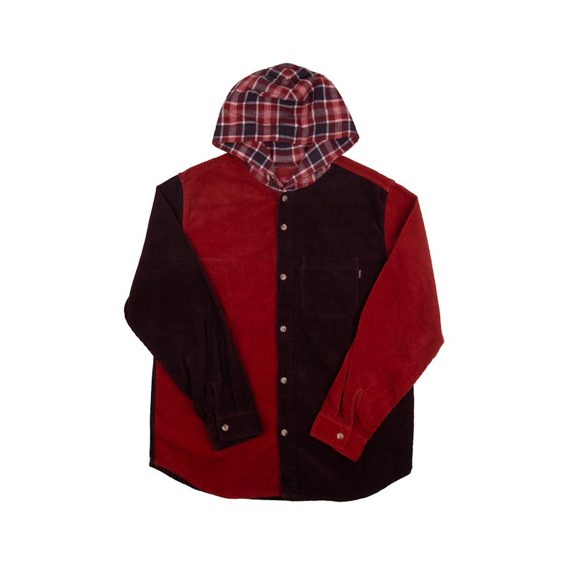 Supreme Hooded Color Blocked Corduroy Shirt Orange/Burgundy