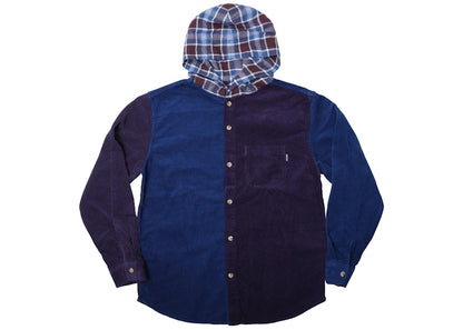 Supreme Hooded Color Blocked Corduroy Shirt Royal/Purple
