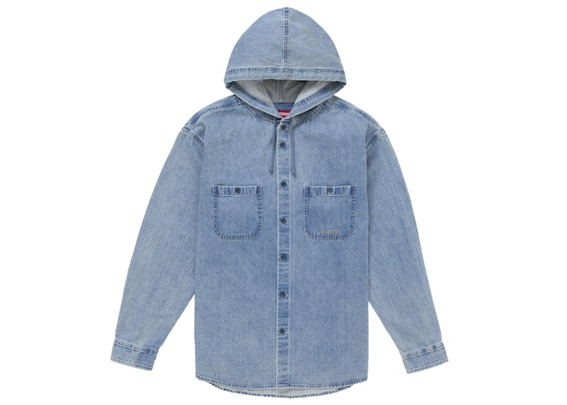 Supreme Hooded Denim Shirt Blue