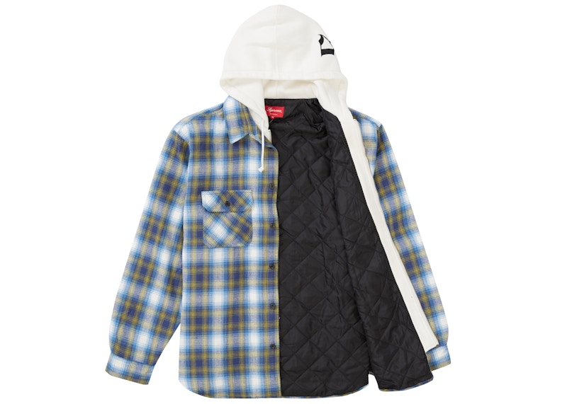 Supreme Hooded Flannel Zip Up Shirt Blue