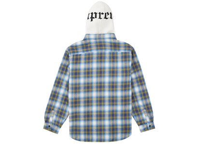 Supreme Hooded Flannel Zip Up Shirt Blue