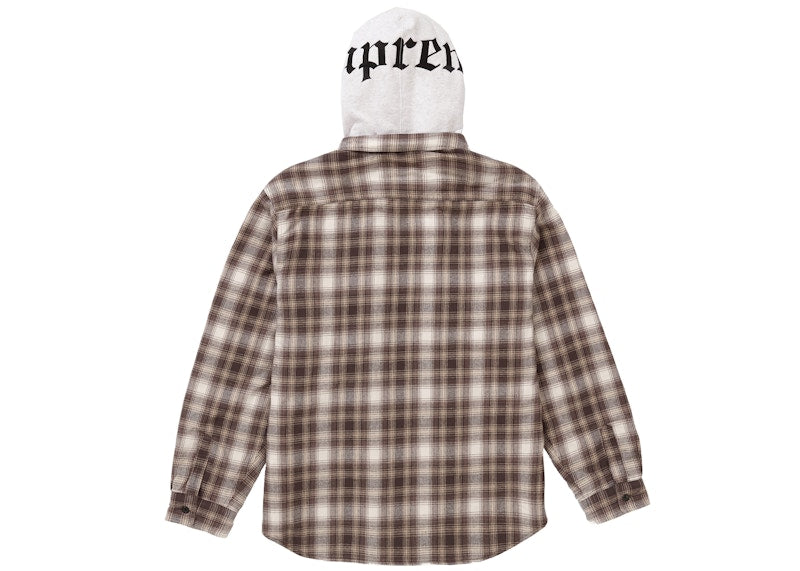 Supreme Hooded Flannel Zip Up Shirt Brown