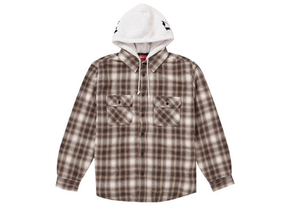Supreme Hooded Flannel Zip Up Shirt Brown