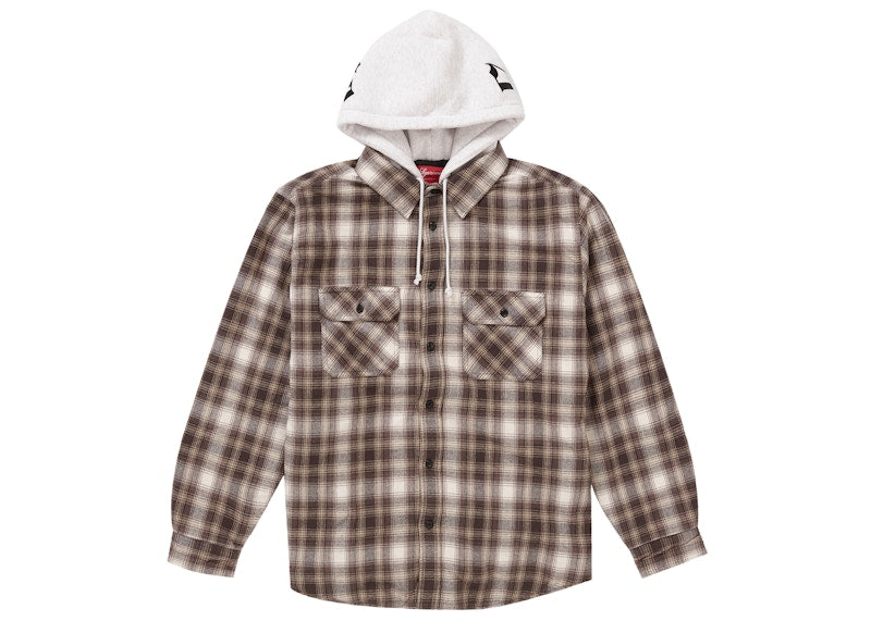 Supreme Hooded Flannel Zip Up Shirt Brown