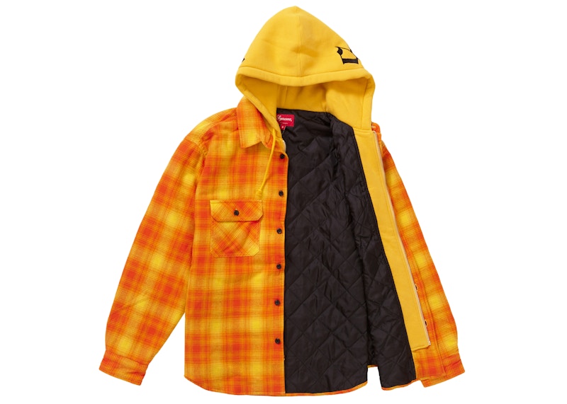 Supreme Hooded Flannel Zip Up Shirt Orange