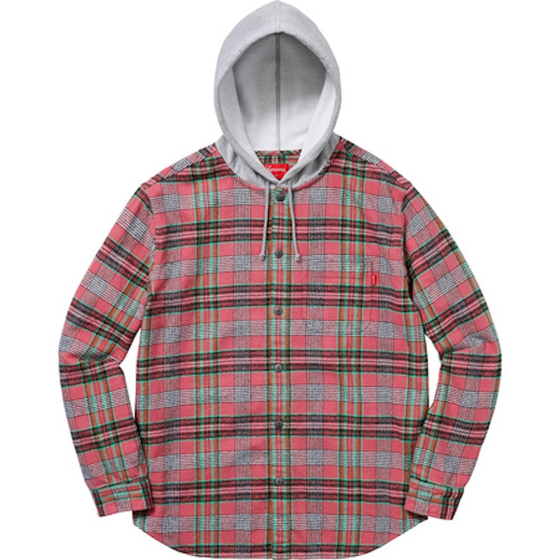 Supreme Hooded Plaid Flannel Shirt Dusty Peach