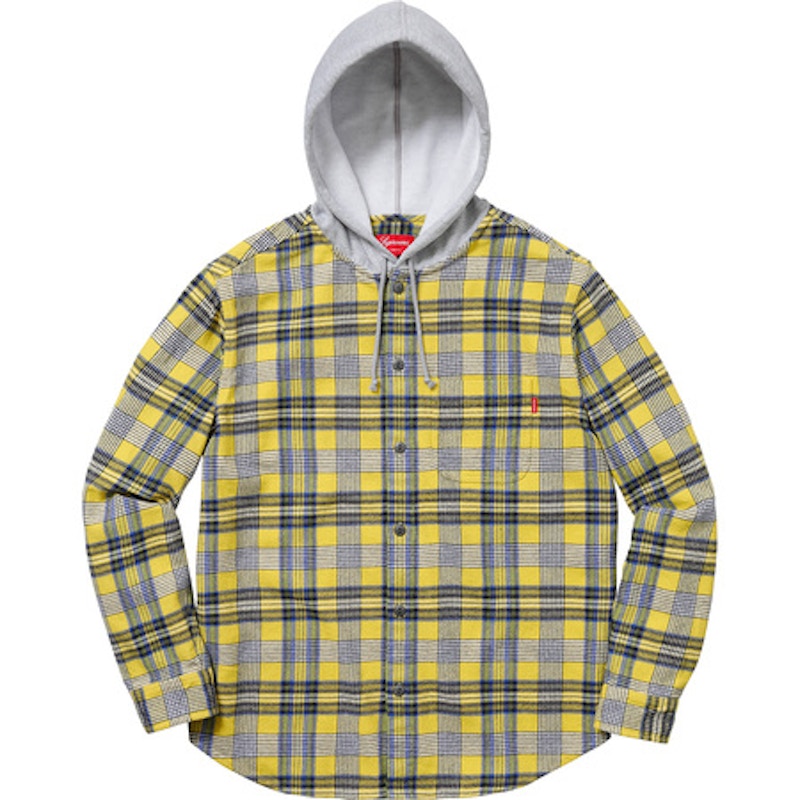 Supreme Hooded Plaid Flannel Shirt Yellow
