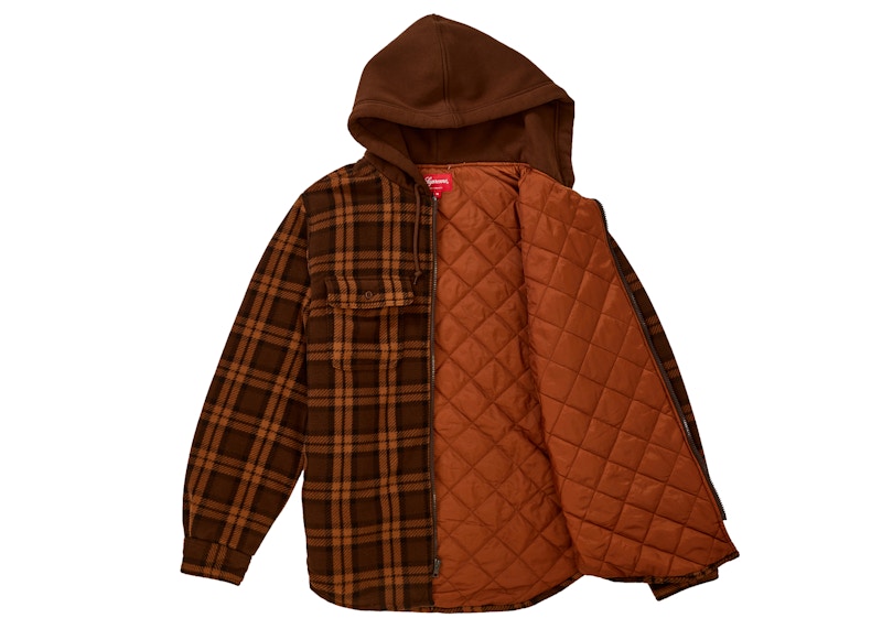 Supreme Hooded Plaid Work Shirt Brown