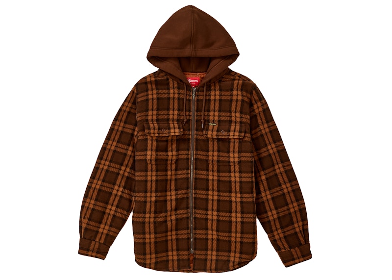 Supreme Hooded Plaid Work Shirt Brown