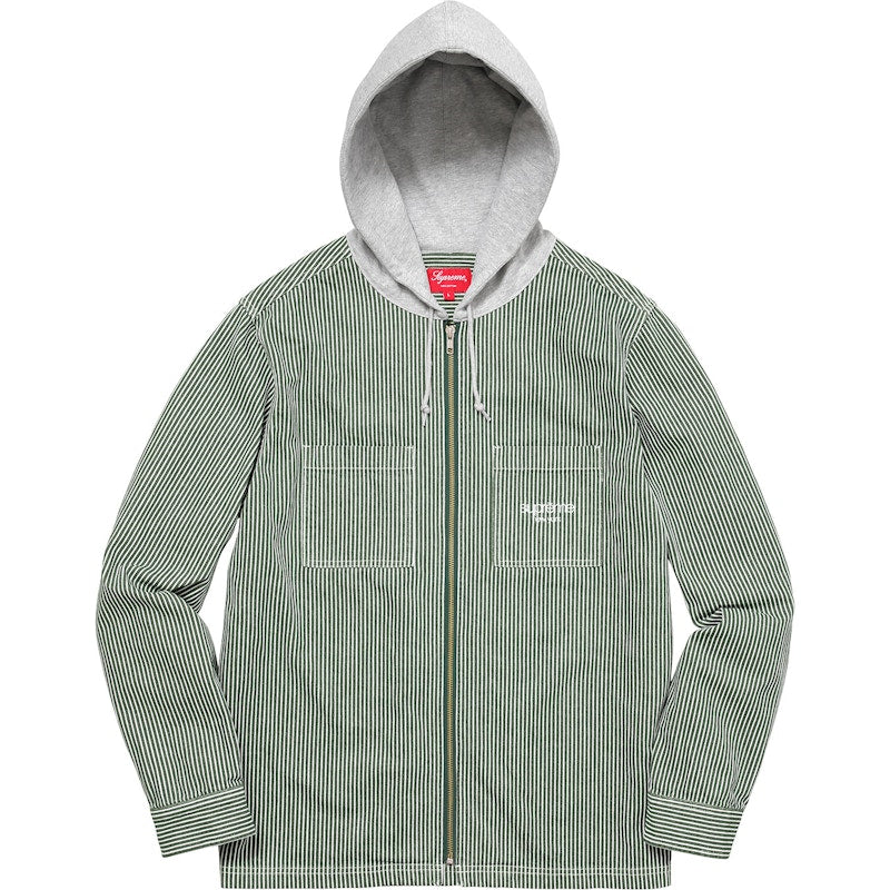 Supreme Hooded Stripe Denim Zip Up Shirt Green