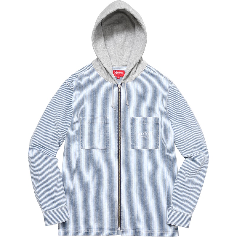 Supreme Hooded Stripe Denim Zip Up Shirt Navy