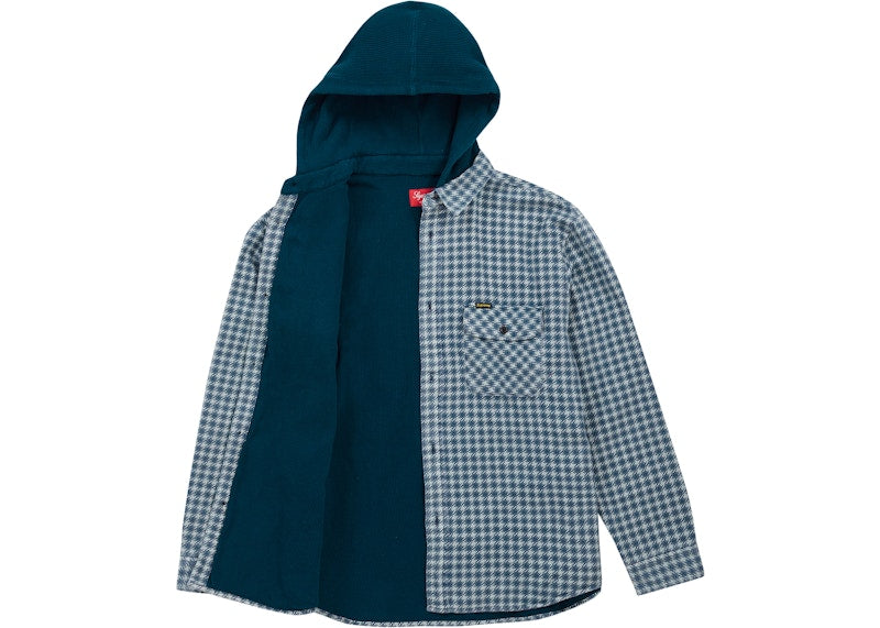 Supreme Houndstooth Flannel Hooded Shirt Light Navy