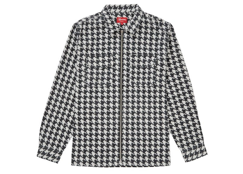 Supreme Houndstooth Flannel Zip Up Shirt White