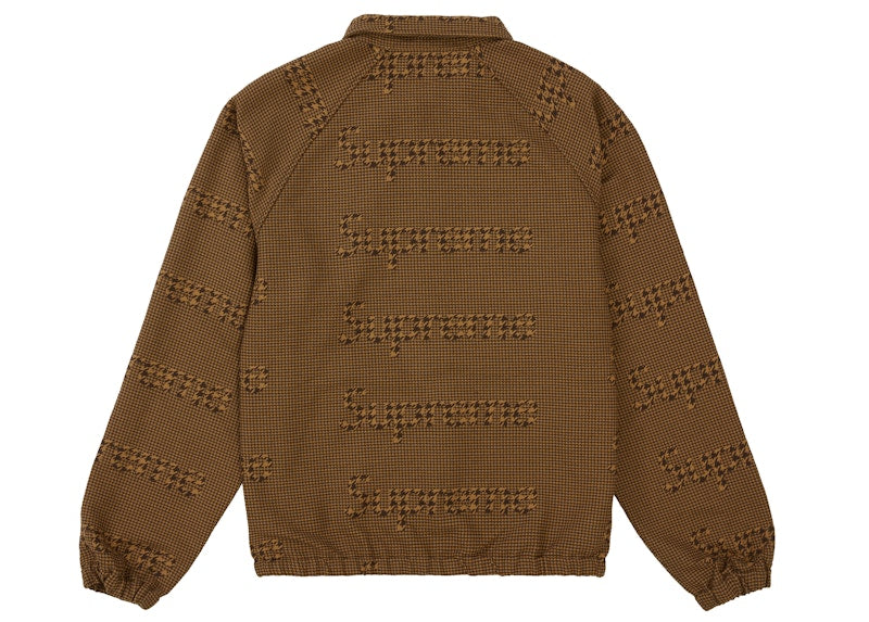 Supreme Houndstooth Logos Snap Front Jacket Brown