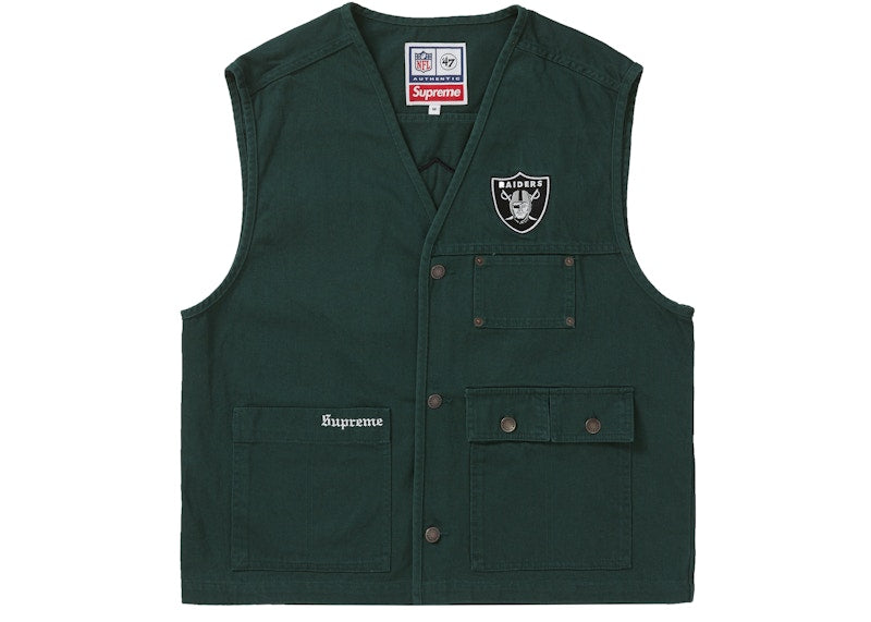 Supreme NFL x Raiders x '47 Denim Vest Dark Green