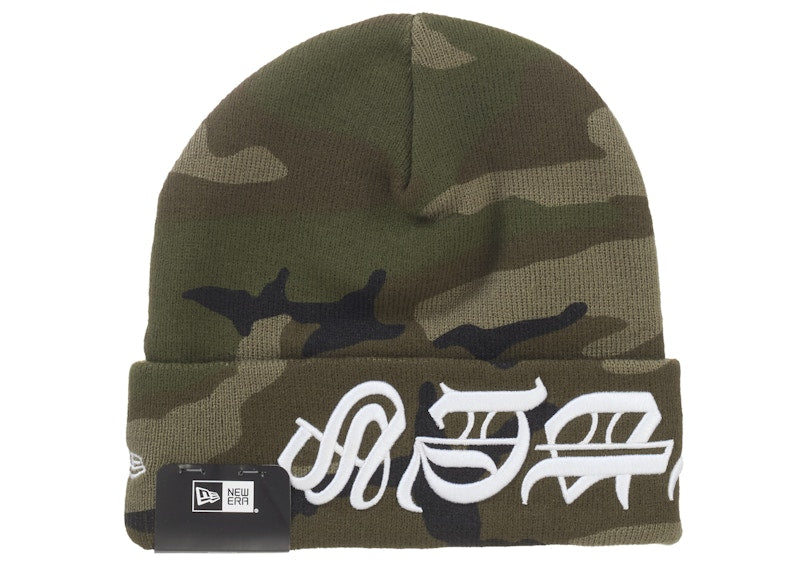 Supreme New Era Blackletter Beanie Woodland Camo