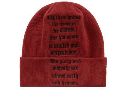 Supreme New Era Psalm Beanie Dark Red