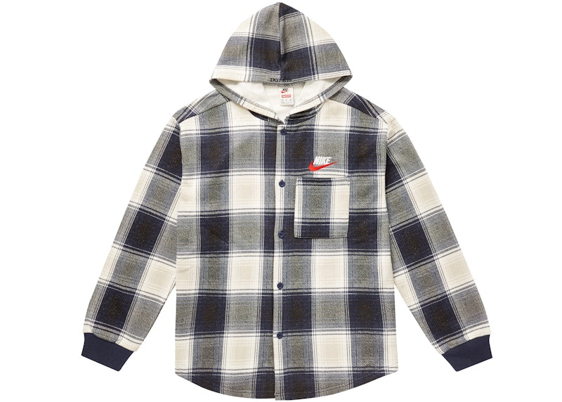 Supreme Nike Plaid Hooded Sweatshirt Navy
