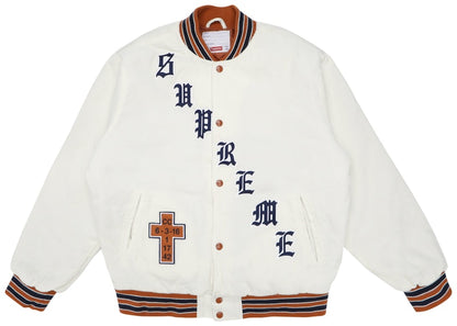 Supreme Old English Corduroy Varsity Jacket White