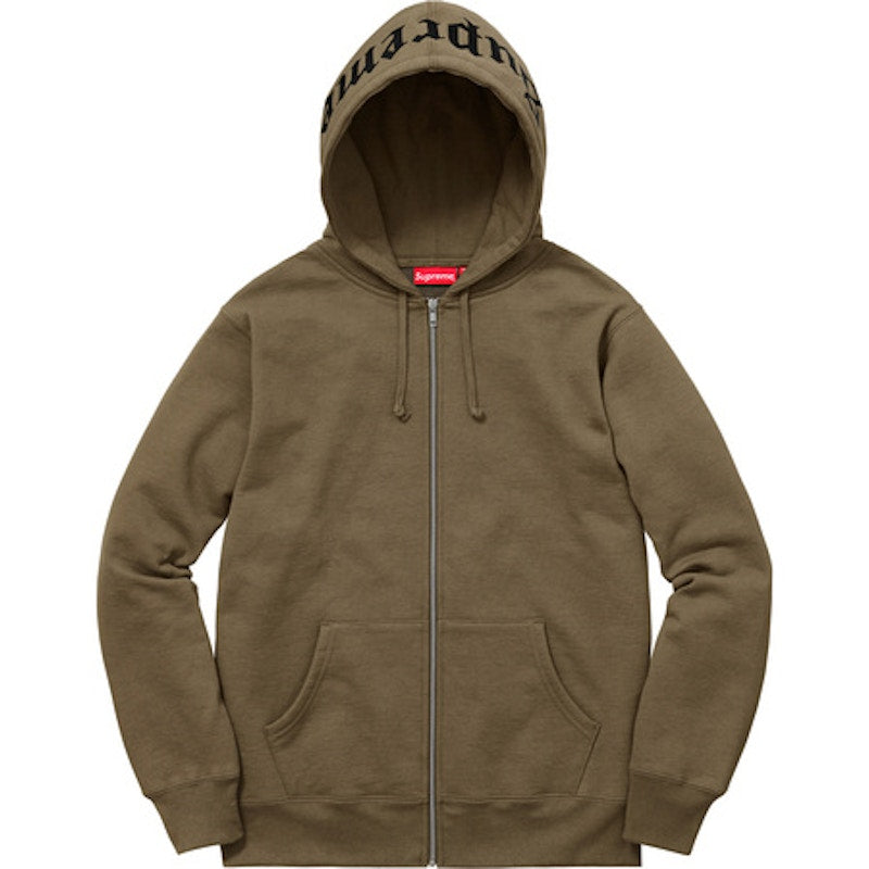 Supreme Old English Hood Logo Zip Up Hoodie Olive