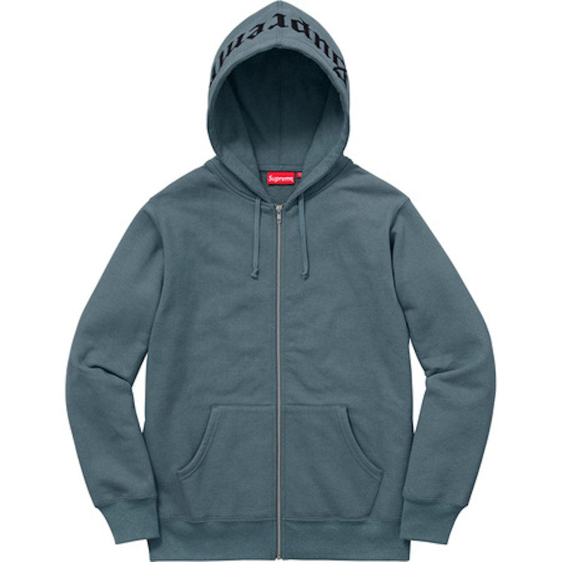 Supreme Old English Hood Logo Zip Up Hoodie Slate