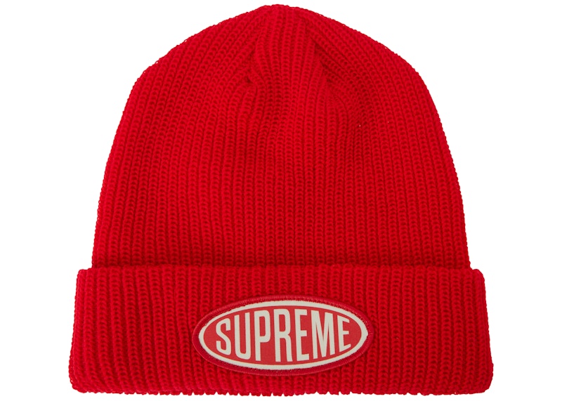 Supreme Oval Patch Beanie Red