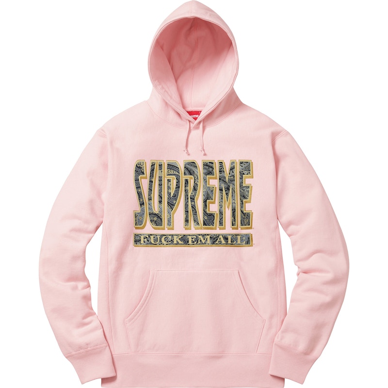Supreme Paisley Fuck Em All Hoodie Pale Pink