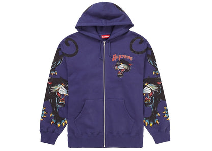Supreme Panther Zip Up Hooded Sweatshirt Washed Navy