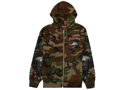 Supreme Panther Zip Up Hooded Sweatshirt Woodland Camo