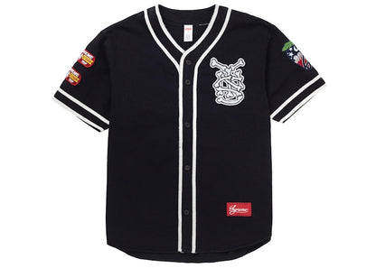 Supreme Patches Denim Baseball Jersey Black