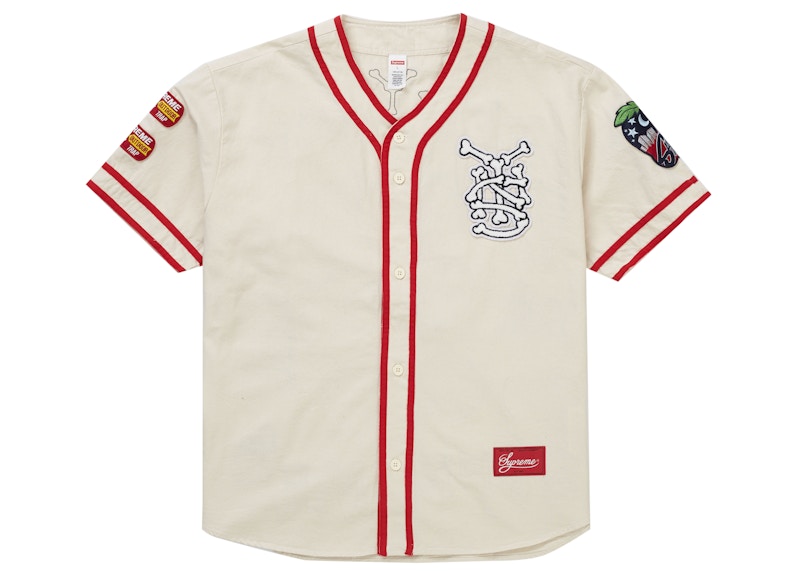 Supreme Patches Denim Baseball Jersey Natural