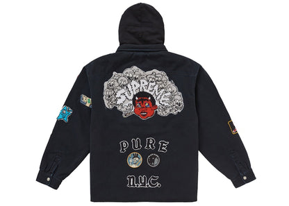 Supreme Patches Hooded Zip Up Shirt Black