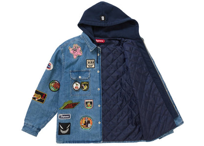 Supreme Patches Hooded Zip Up Shirt Denim