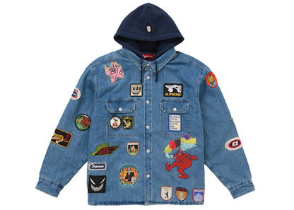 Supreme Patches Hooded Zip Up Shirt Denim