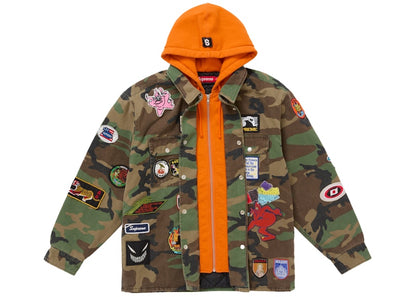 Supreme Patches Hooded Zip Up Shirt Woodland Camo