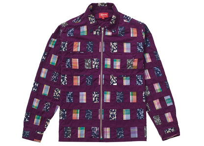 Supreme Patchwork Zip Up Shirt Purple