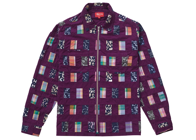 Supreme Patchwork Zip Up Shirt Purple