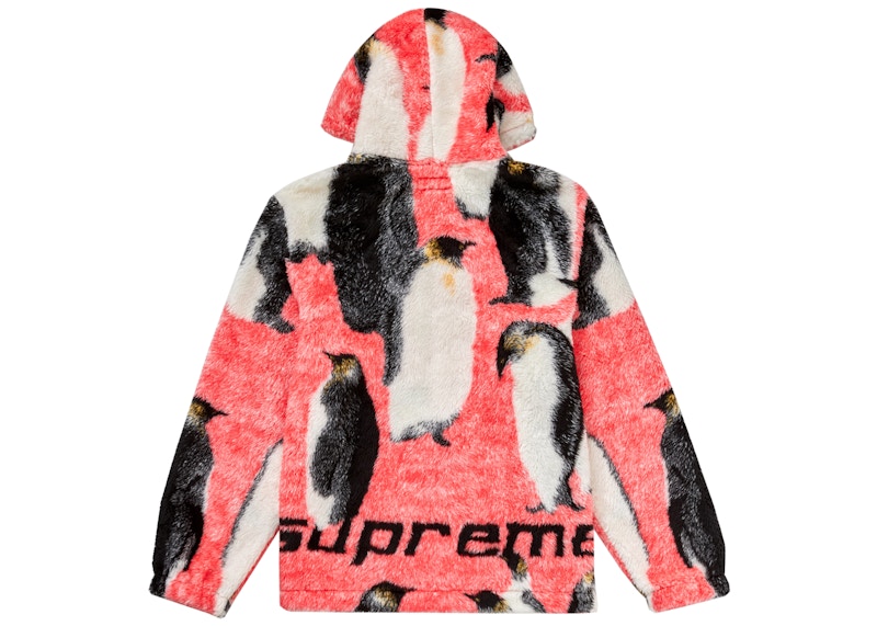 Supreme Penguins Hooded Fleece Jacket Pink