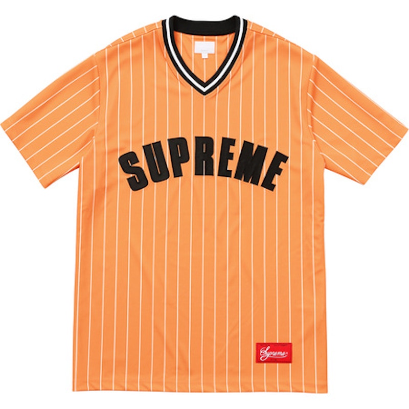 Supreme Pinstripe Baseball Jersey Orange