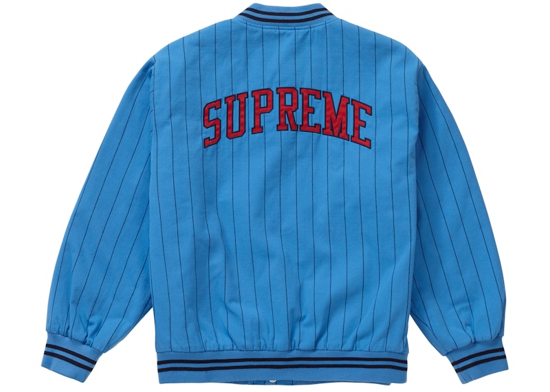 Supreme Pinstripe Varsity Jacket Blue