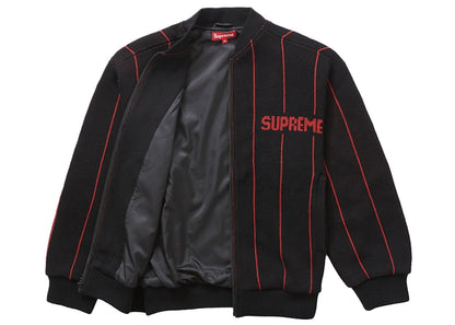 Supreme Pinstripe Varsity Zip Up Sweater Black