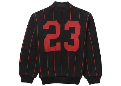 Supreme Pinstripe Varsity Zip Up Sweater Black