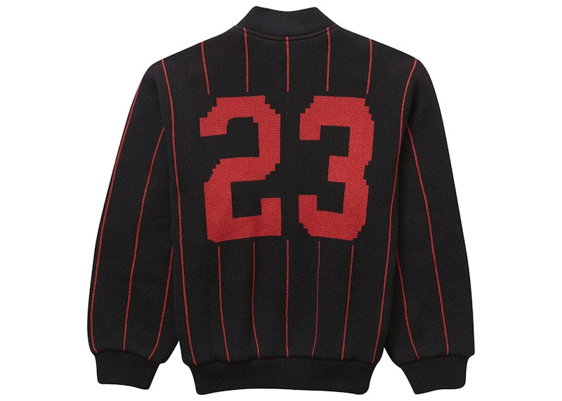 Supreme Pinstripe Varsity Zip Up Sweater Black