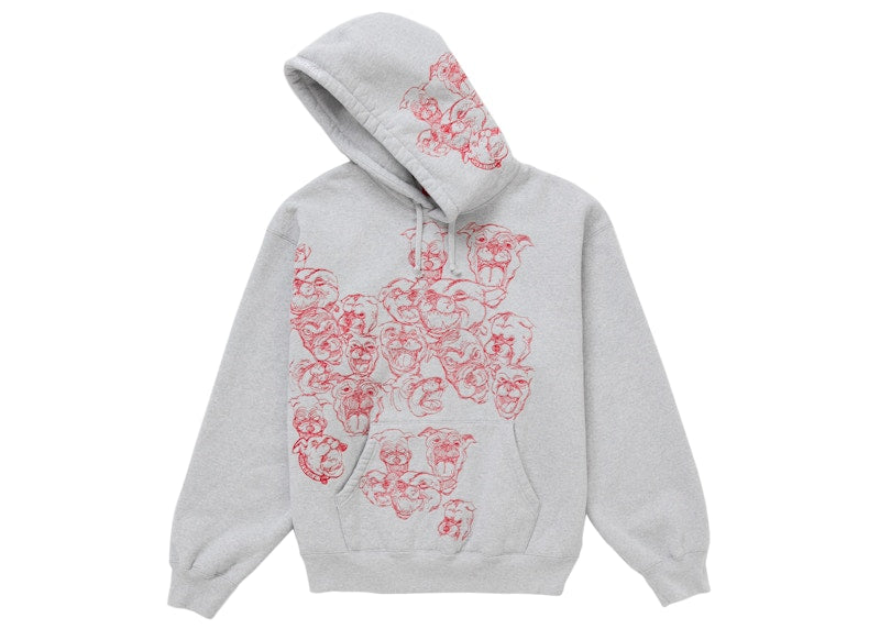 Supreme Pitbulls Embroidered Hooded Sweatshirt Heather Grey