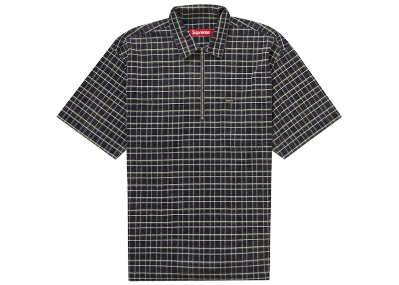 Supreme Plaid Corduroy Half Zip S/S Shirt Navy