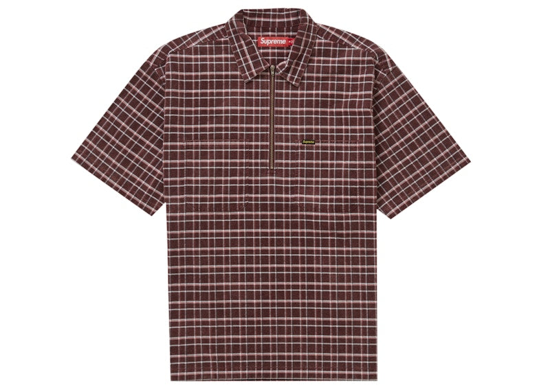 Supreme Plaid Corduroy Half Zip S/S Shirt Red