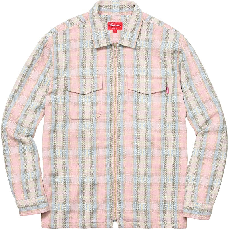 Supreme Plaid Flannel Zip Up Shirt Pink