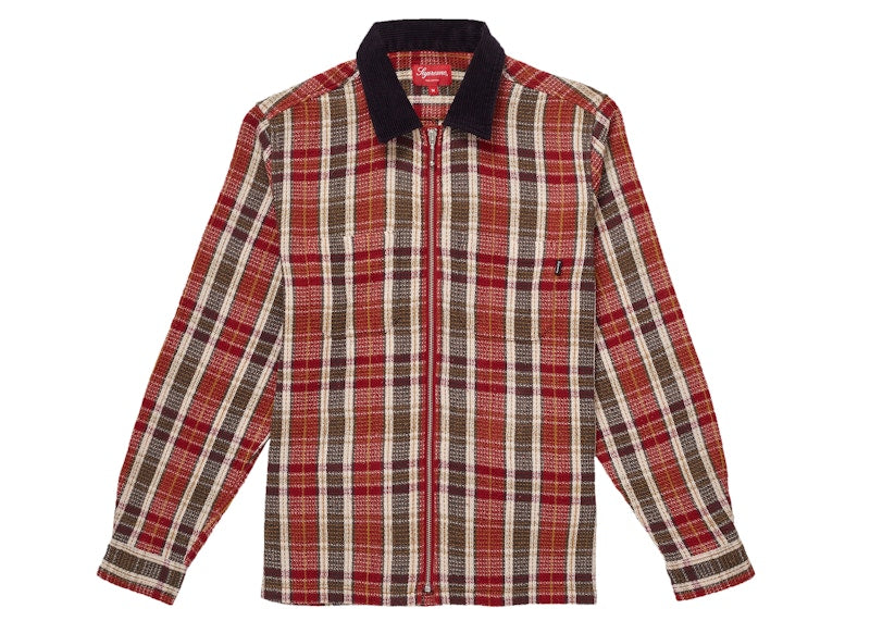 Supreme Plaid Thermal Zip Up Shirt Dusty Red