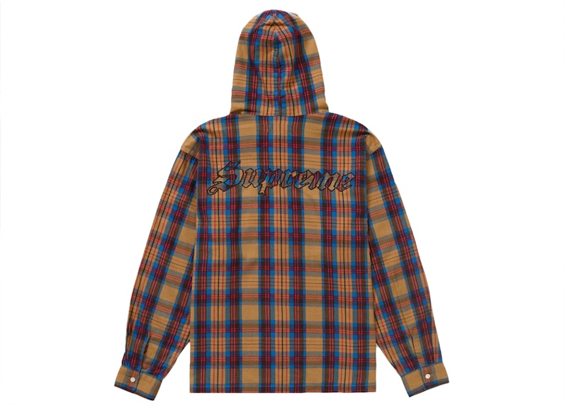 Supreme Printed Hooded Flannel Shirt Tan